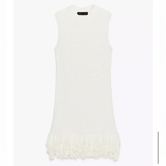 NWOT Zara CHECK KNIT FRINGED DRESS Textured Coverup Wedding Bachelorette Bridal - Picture 5 of 8